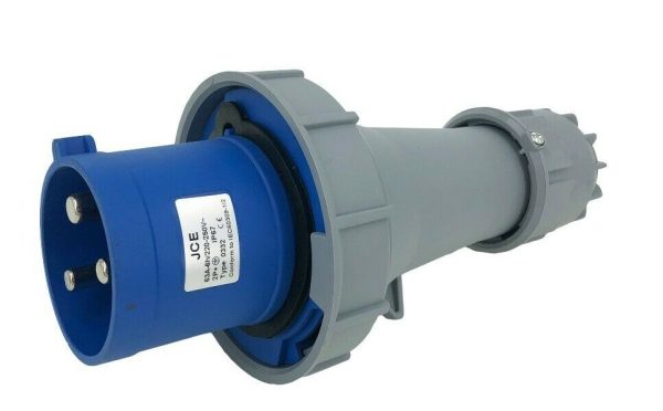 JCE 63A 3 Pin Blue Trailing Plug & Socket 240V IP67 Waterproof - Image 3