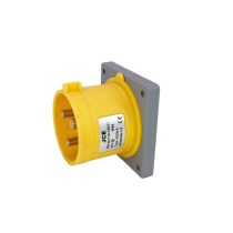 32A 3 Pin Yellow 110V Panel Mounted Plug IP44