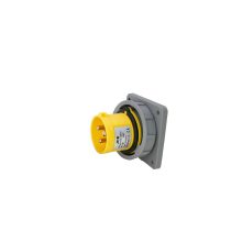 32A 3 Pin Yellow 110V Panel Mounted Plug IP67