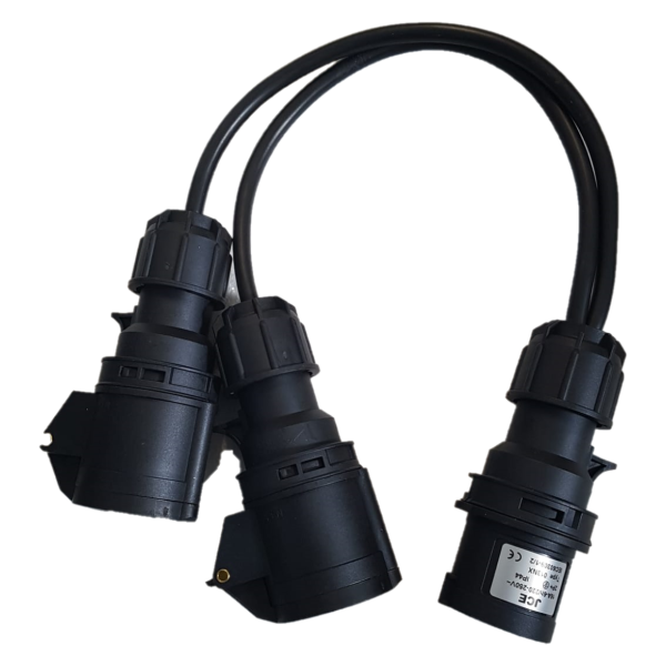 Splitter Lead 16A Plug to 2 x 16A Sockets Black 1.5mm H07 - 0.5M