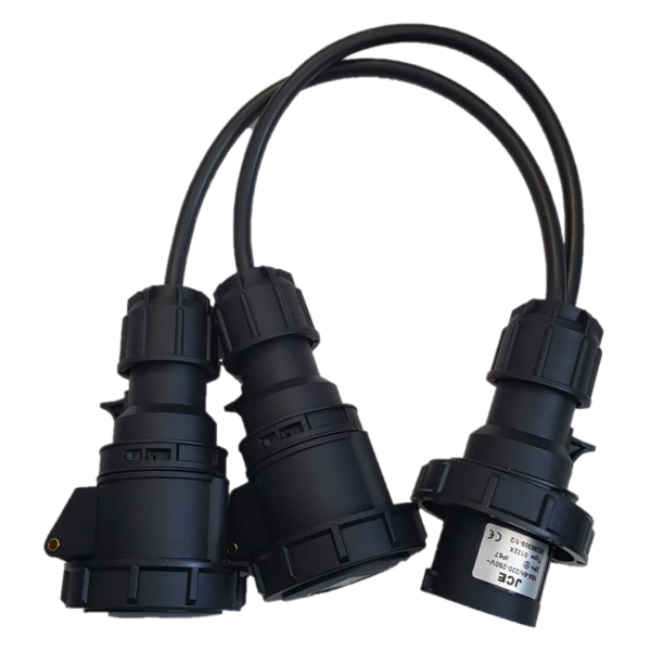 Splitter Lead 16A Plug - 2x16A Sockets Black 1.5mm H07 IP67 - 0.5M