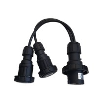 Splitter Lead 32A Plug - 2x16A Sockets Black 1.5mm H07 IP67 -0.5M