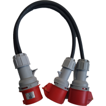 32A Plug to 2 x 16A Sockets. 5 PIN 415v 1.5mm H07RN-F Rubber Power Splitter 0.5M