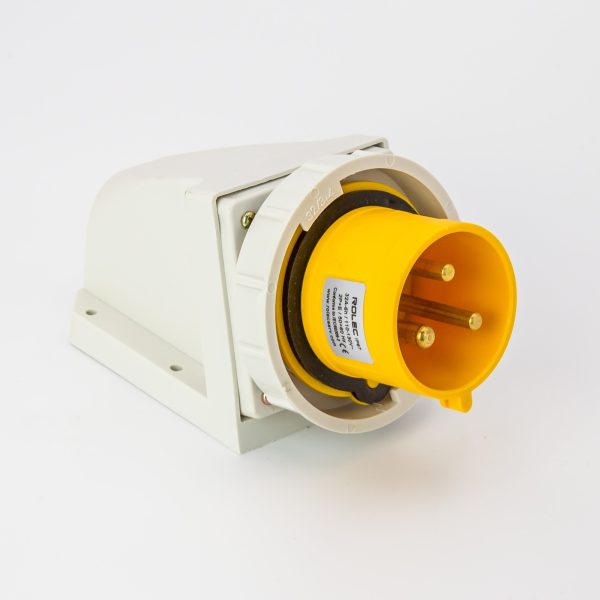 Rolec 32A 3 Pin Yellow 110V Wall Mounted Plug IP67