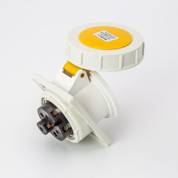 Rolec 32A 3 Pin Yellow 110V Angled Panel Mounted Plug IP67 - Image 3