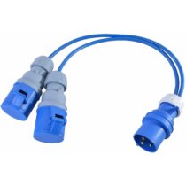 32A Plug to 2 x 32A Sockets. 2.5mm Arctic Blue Power Splitter