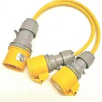 32A Plug - 2 x 32A Sockets 2.5mm IP44 Yellow 110V Splitter